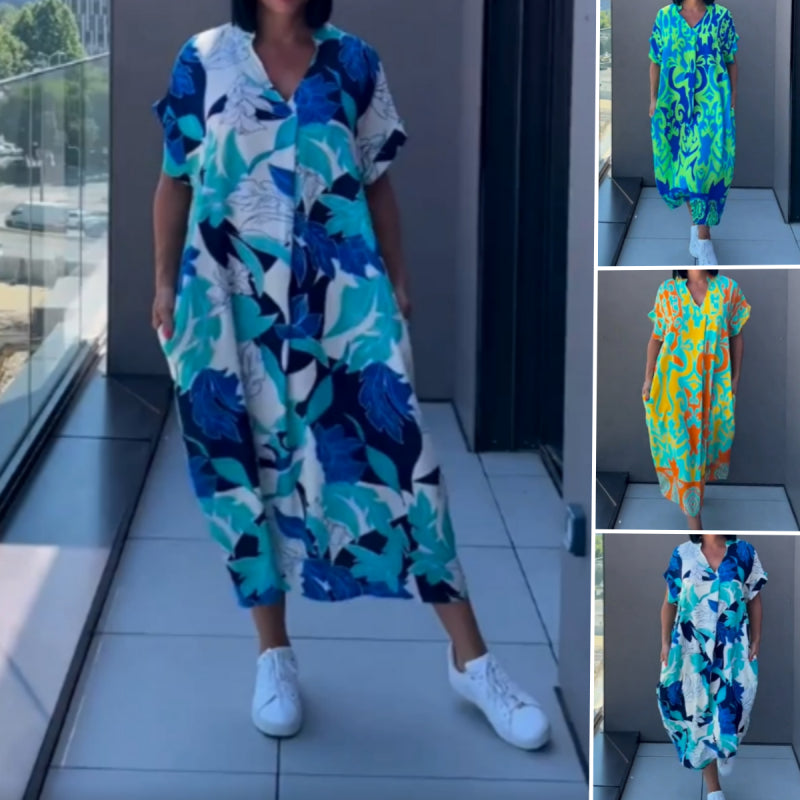 📢📢Big Sale Now On!⏰Women's Casual Elegant Printed V-Neck Dress