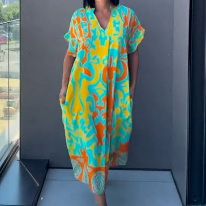 📢📢Big Sale Now On!⏰Women's Casual Elegant Printed V-Neck Dress